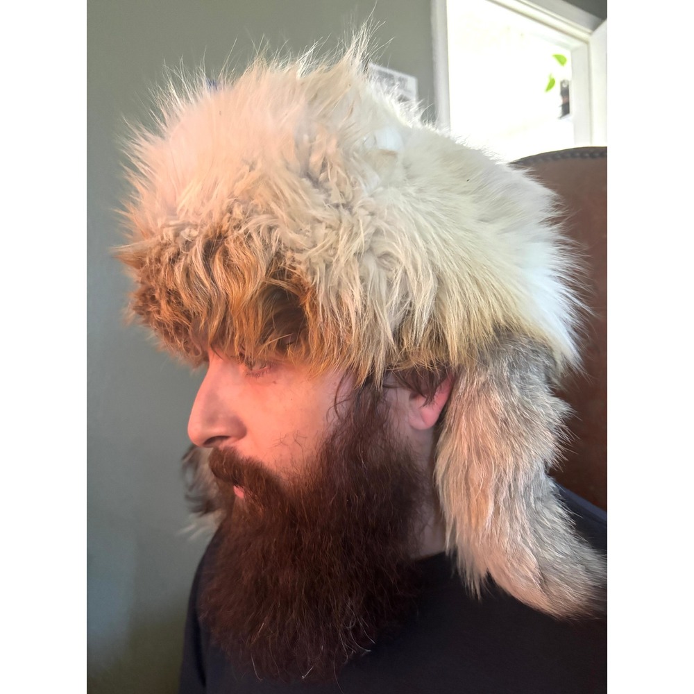 Maison Tindec Natural Fur Trapper Hat Long Tail Beaded Hennessy Lining Vintage